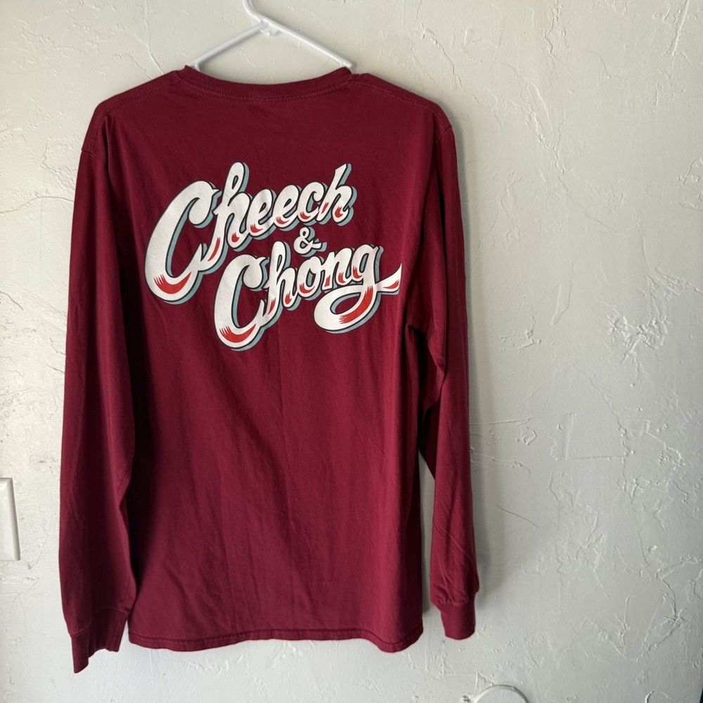 Cheech & Chong Buds Long Sleeve Graphic T-Shirt Mens Medium Burgundy Red